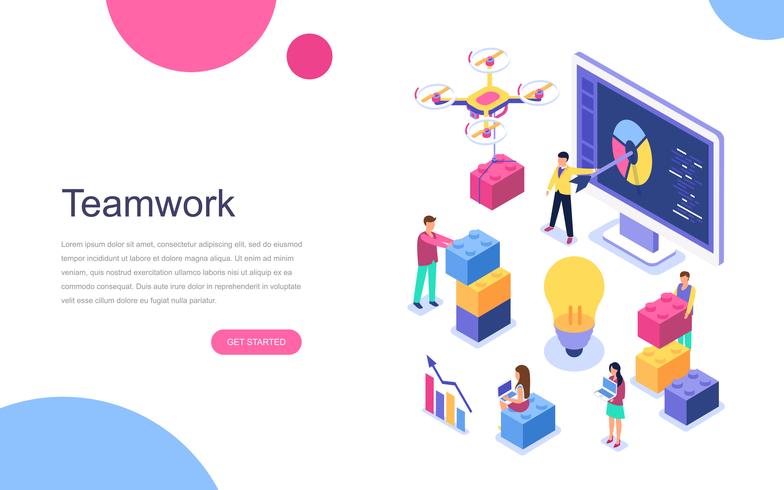 Isometric concept of Teamwork web banner vector