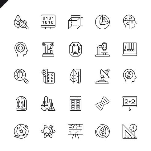 Thin line science, scientific activity icon set vector