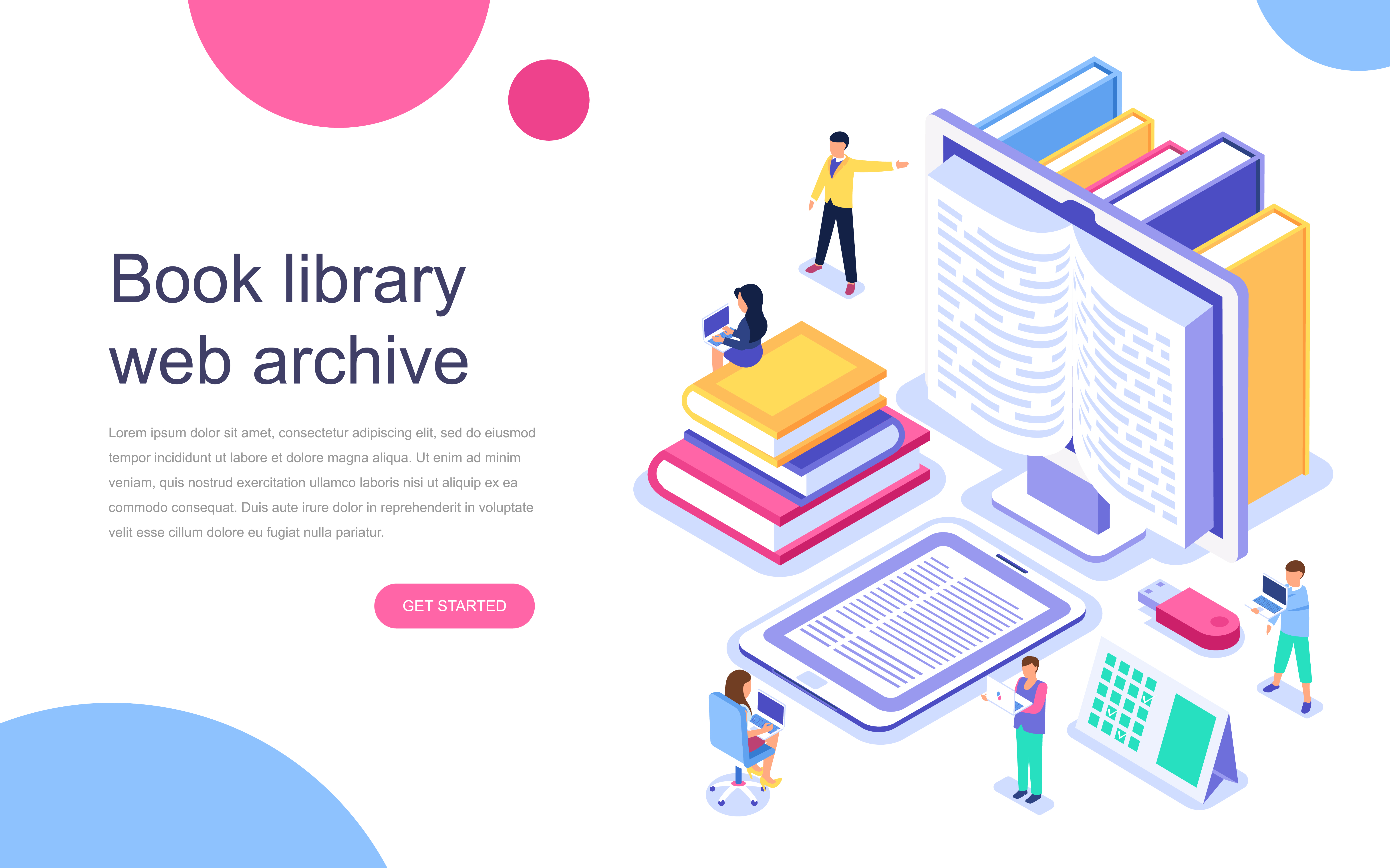 Download Isometric concept of Book Library web banner - Download ...