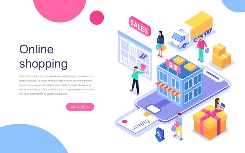 Isometric concept of Online Shopping web banner vector