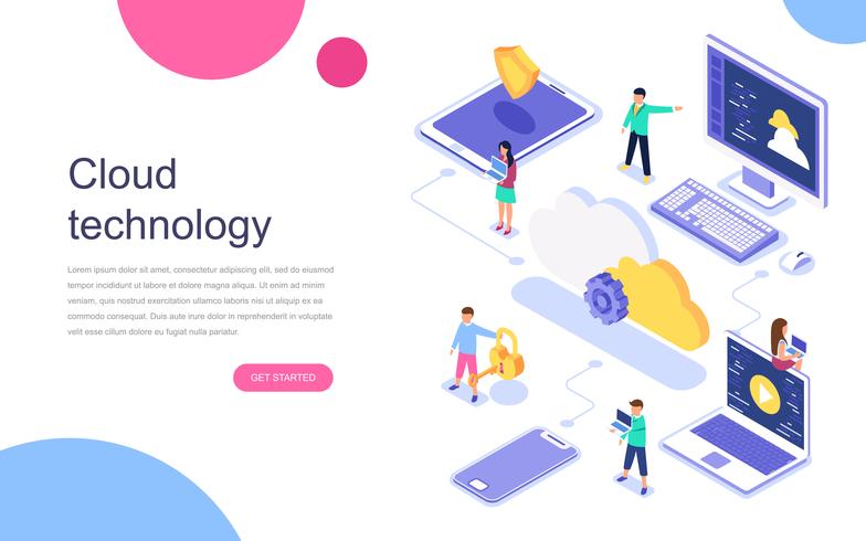 Isometric concept of Cloud Technology web banner vector