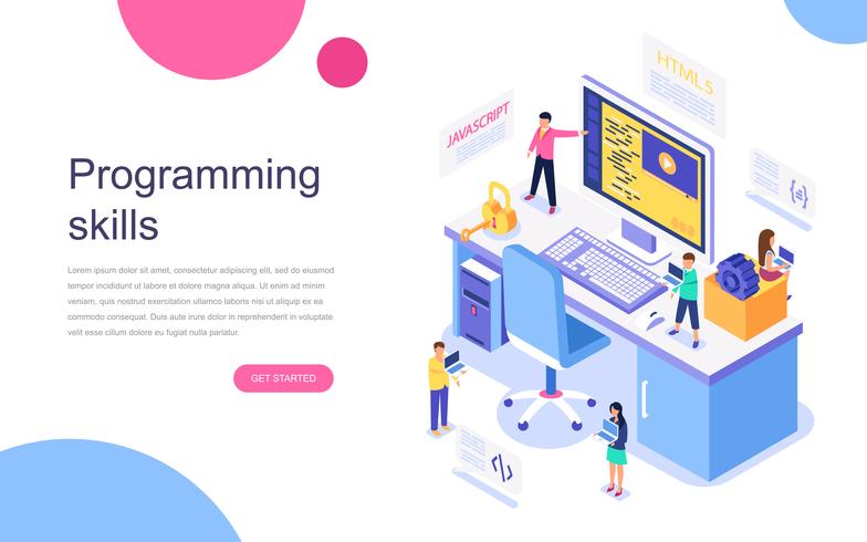 Programming skills isometric concept of web banner vector