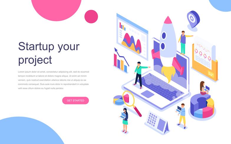 Isometric Startup web banner vector