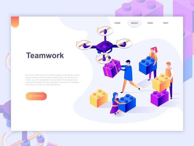 Plantilla de página de aterrizaje de negocios, gestión de flujos de trabajo y situaciones de oficina. Concepto isométrico 3D de diseño de página web para sitio web y sitio web móvil. Ilustracion vectorial vector