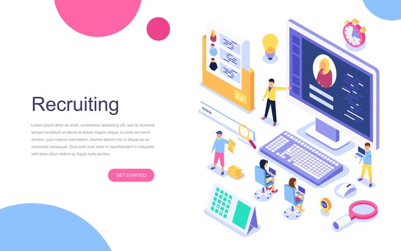 Modern flat design isometric concept of Recruiting web banner vector