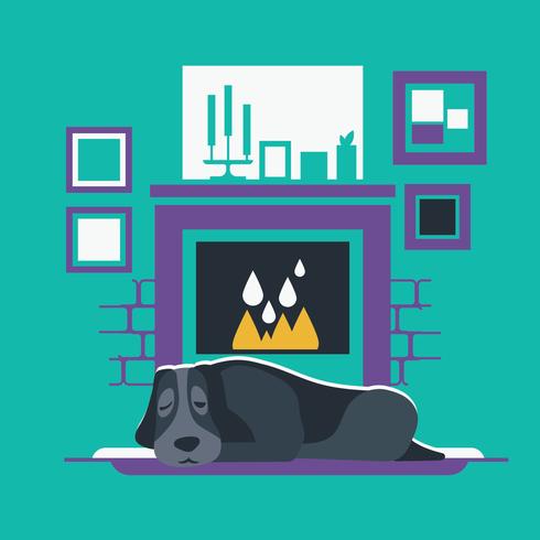 Dog Resting Near to a Warm Fireplace vector