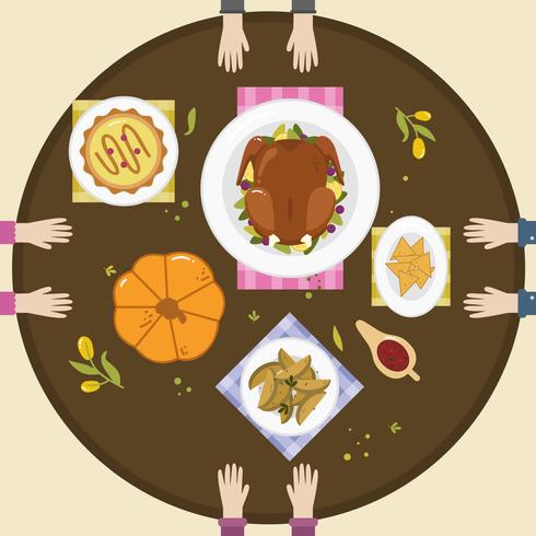 Thanksgiving Food Table Top View Vector