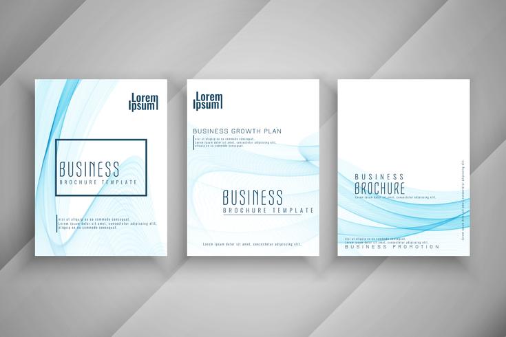 Abstract blue wavy business brochure template design set vector