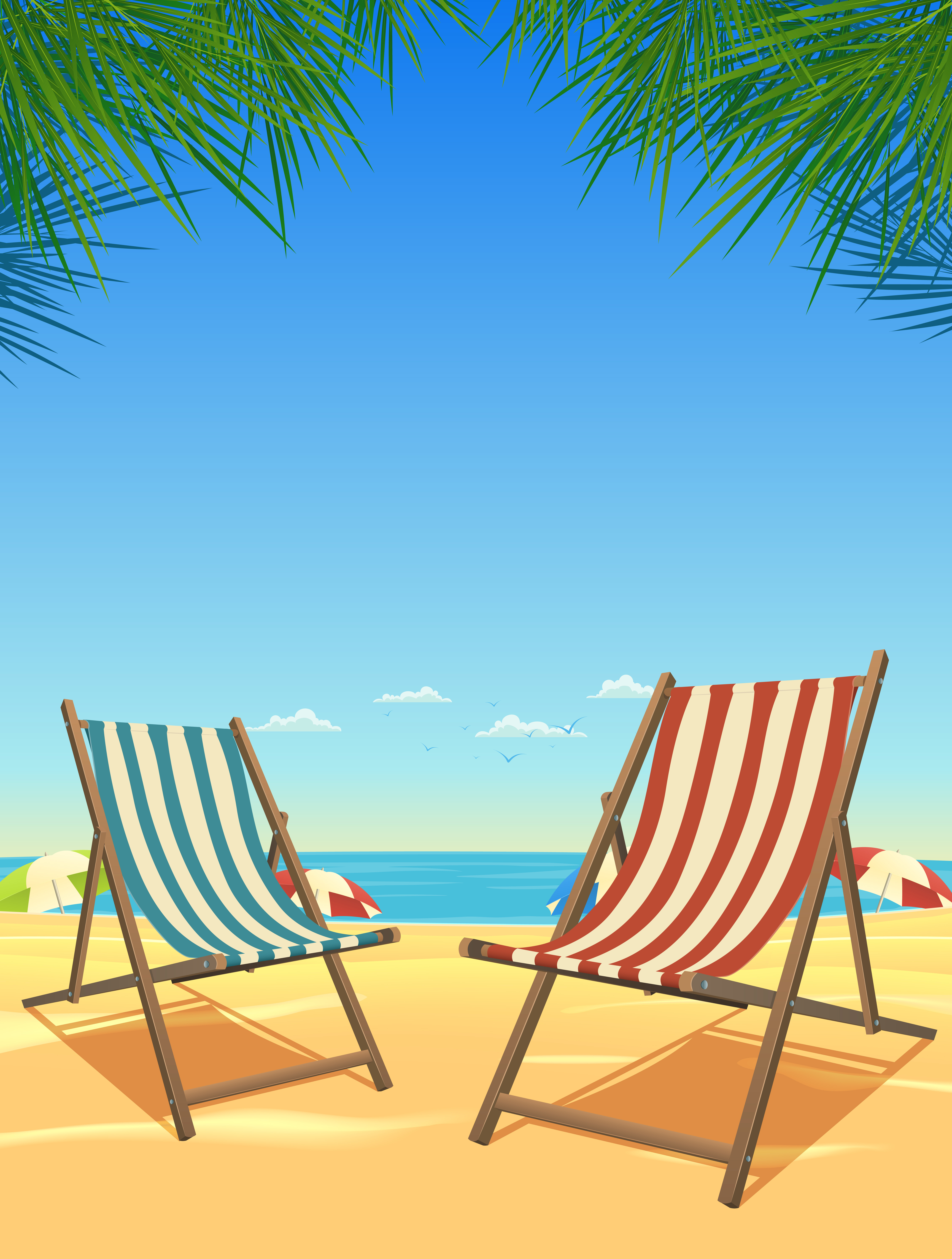 Summer Beach And Chairs Background 261118 Vector Art at Vecteezy