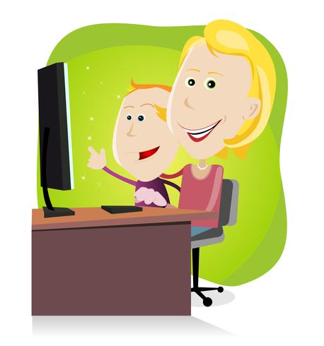 Mom and son surfing on the net vector