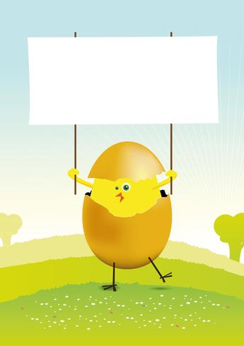 Tiny Easter Chicken in a spring landscape vector