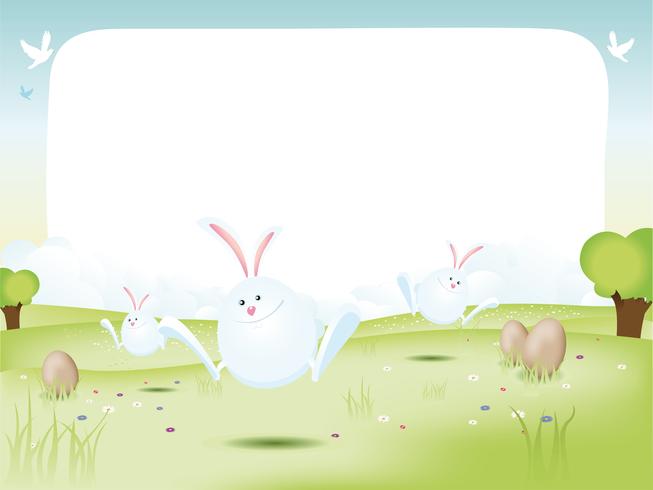 Easter Bunnies With Eggs vector