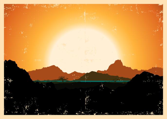 Cartel del paisaje de las montañas del Grunge vector