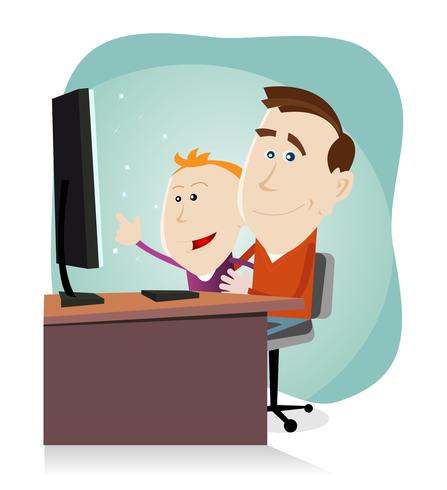 Daddy and son surfing on the net vector