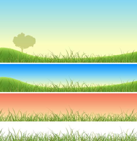 Conjunto de paisaje de hierba verde primavera vector