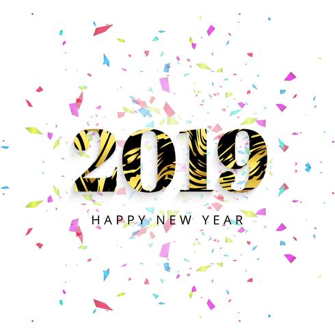 Feliz año nuevo 2019 con fondo colorido confeti vector