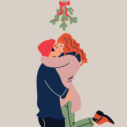 Sweet Couple Under Mistletoe vector
