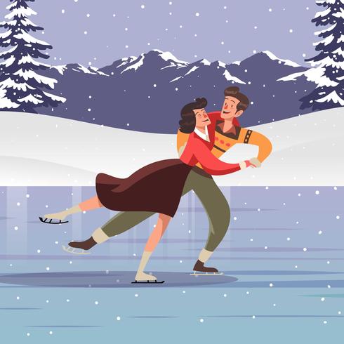 Couple People Ice Skating vector