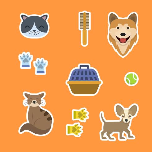 Flat Cat and Dog Sticker Template Vector Illustration