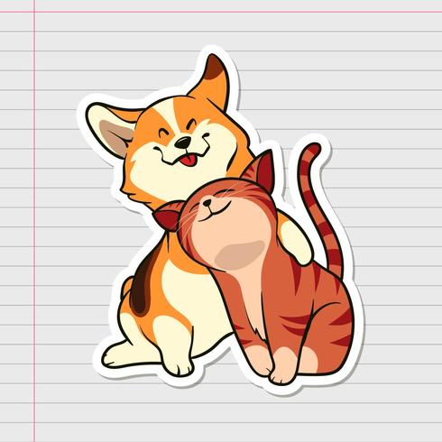 Cute Animal Cat And Dog Stickers vector