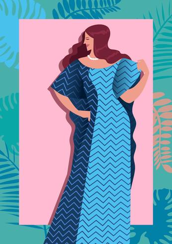 Mujer feliz en kaftan vector