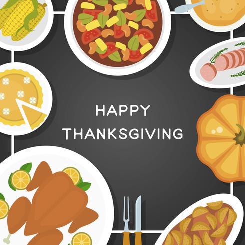 Flat Thanksgiving Food Top View Vector Illustration