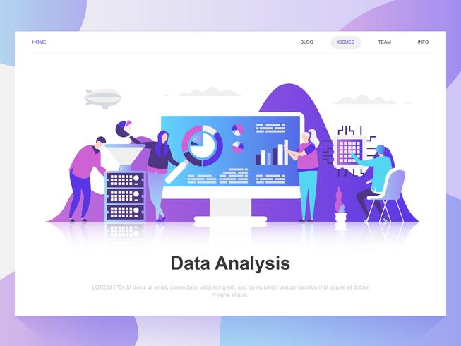 Análisis de datos modernos concepto de diseño plano. Plantilla de página de aterrizaje. Conceptos de ilustración de vector plano moderno para página web, sitio web y sitio web móvil. Fácil de editar y personalizar.