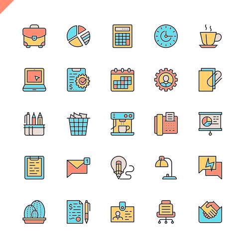 Flat line office icons set vector