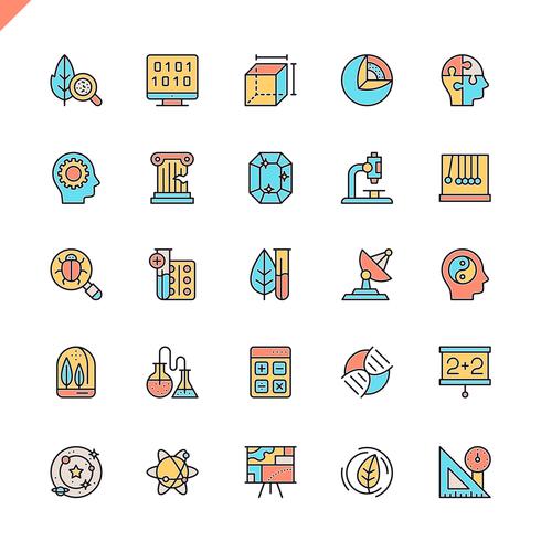 Flat line science elements icon set vector