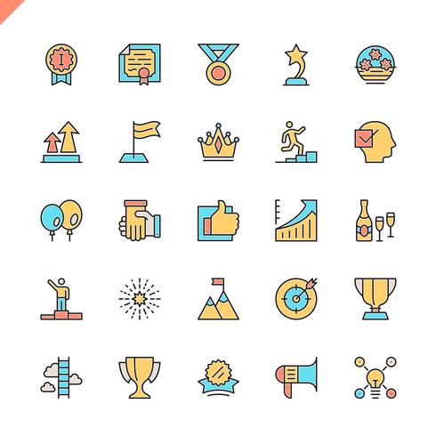 Flat line achievement elements icon set vector