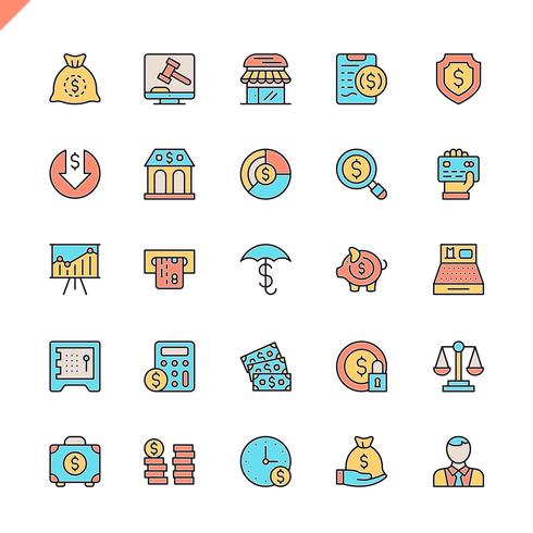 Flat line money, finance, payments elements icons set vector
