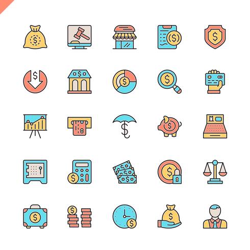 Línea plana iconos de dinero, finanzas, pagos elementos para sitio web y sitio móvil y aplicaciones. Esquema de los iconos de diseño. 48x48 Pixel Perfect. Pack de pictogramas lineales. Ilustracion vectorial vector