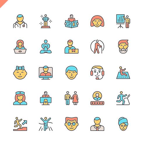 Iconos de personas de línea plana establecidos para sitio web y sitio móvil y aplicaciones. Esquema de los iconos de diseño. 48x48 Pixel Perfect. Pack de pictogramas lineales. Ilustracion vectorial vector