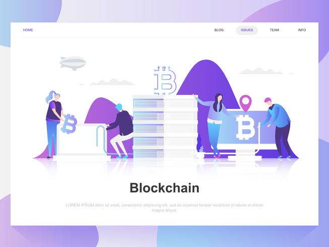 Blockchain moderno concepto de diseño plano. Plantilla de página de aterrizaje. Conceptos de ilustración de vector plano moderno para página web, sitio web y sitio web móvil. Fácil de editar y personalizar.