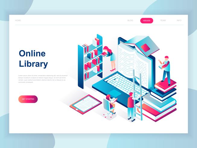 Modern Isometric Online Library Web Banner vector