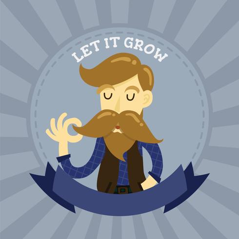 Cute gentleman hipster cartoon character badge logo. Long mustac vector