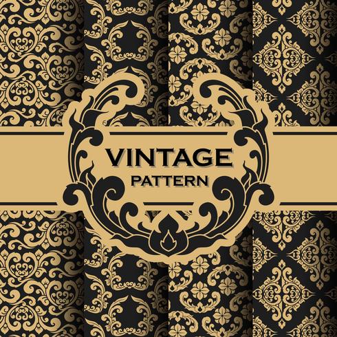 Set of vintage flourishes vine seamless pattern background vector