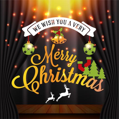 Christmas and Happy New Year illustration with typography and fa vector