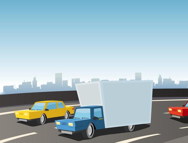Cartoon Truck On Highway vector