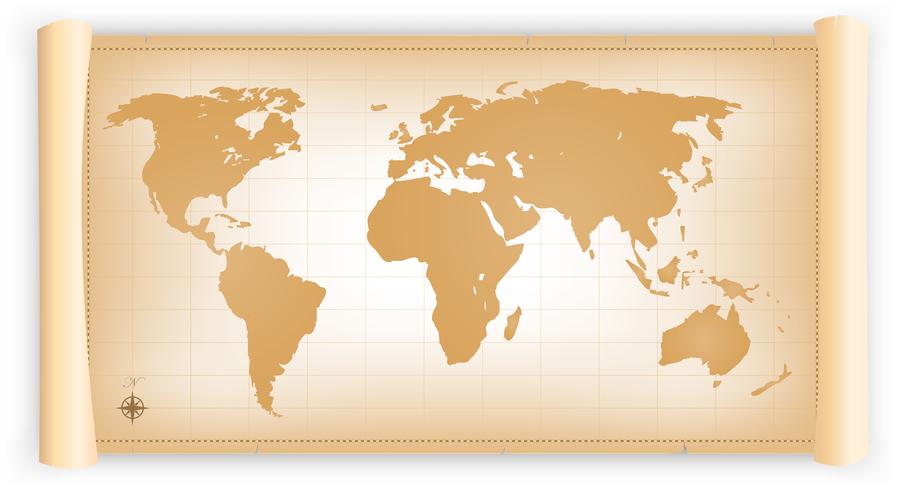 Mapa del mundo de la vendimia en pergamino pergamino vector