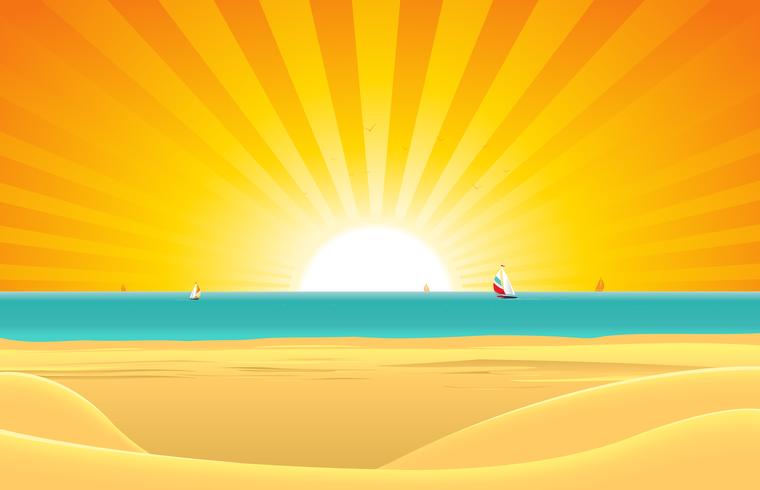 Summer Beach With Sailboat Postcard Background vector