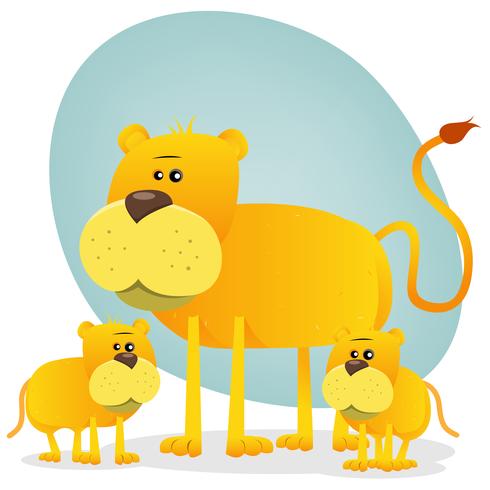 Female Lion And Its Babies vector