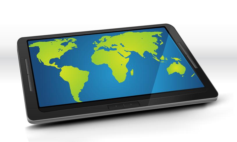 World Map On Tablet PC vector