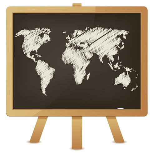 World Map On Classroom Blackboard vector