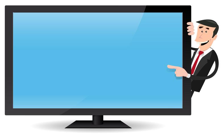 Hombre señalando TV de pantalla plana vector