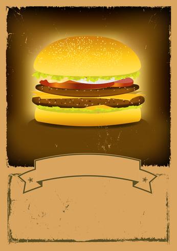 Bandera de comida rápida de hamburguesa de grunge vector