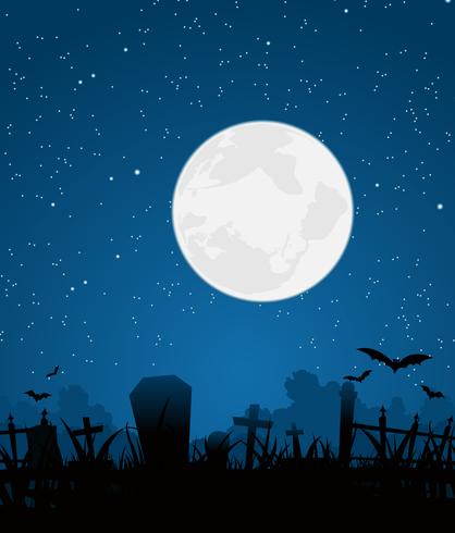 Luna de halloween y el cementerio vector