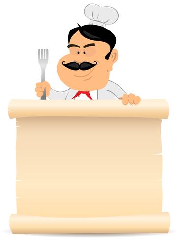 Chef Cook Holding Parchment Menu vector