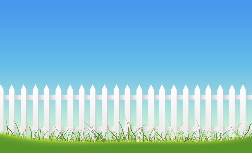 White Fence On Blue Sky Background vector