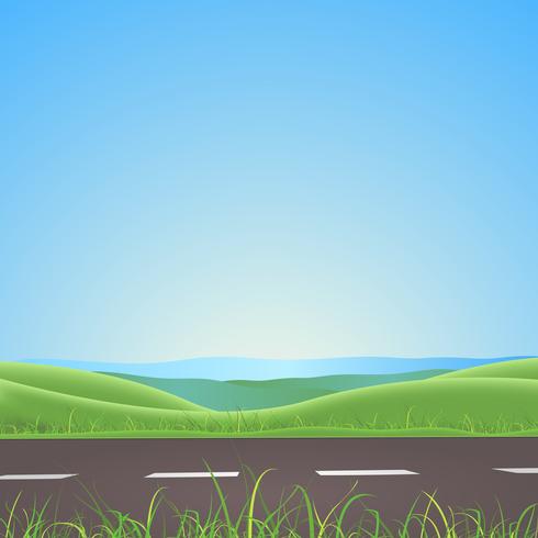 Camino de primavera o verano con fondo de montañas vector